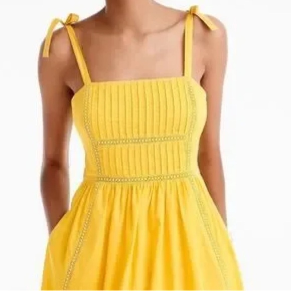 J. Crew point sur Yellow front Pleated cotton Sundress lined crochet trim size 0 - Picture 1 of 13
